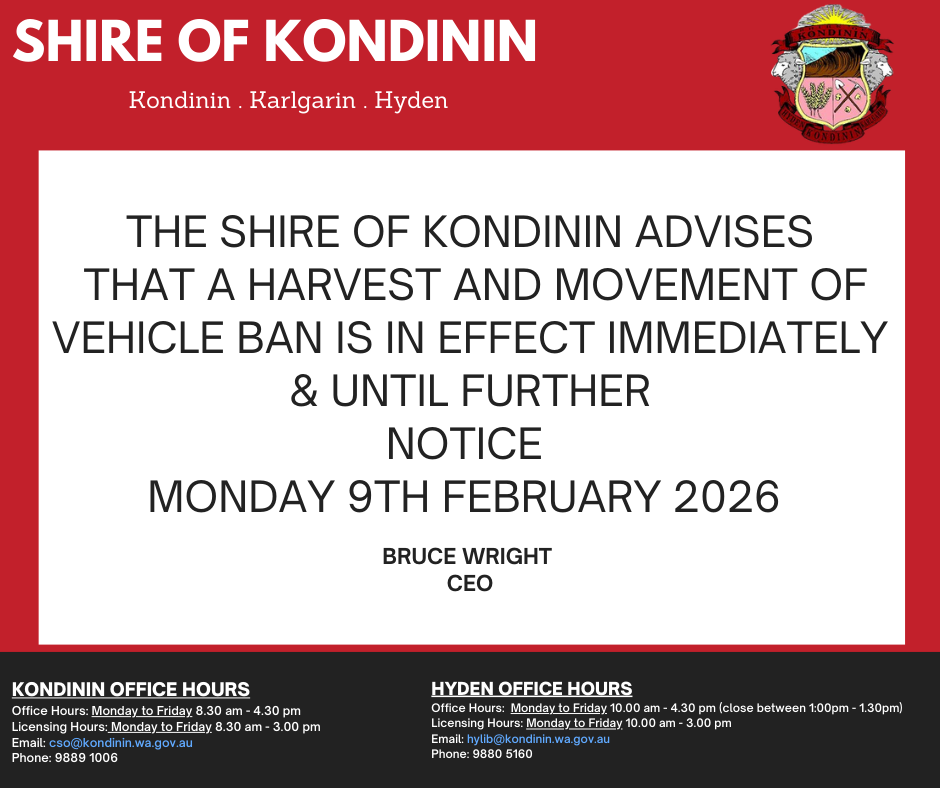 Harvest & Movement Ban 09/02/2026