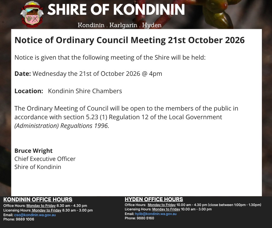 Notice of Council Meeting 21 October 2026