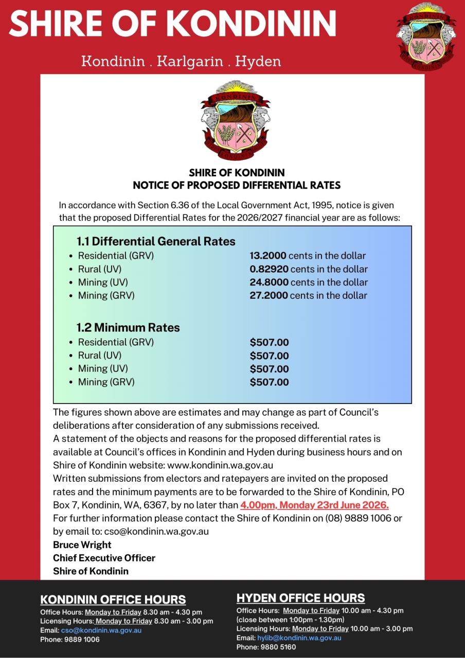 Notice of Proposed Rates For 2026-2027