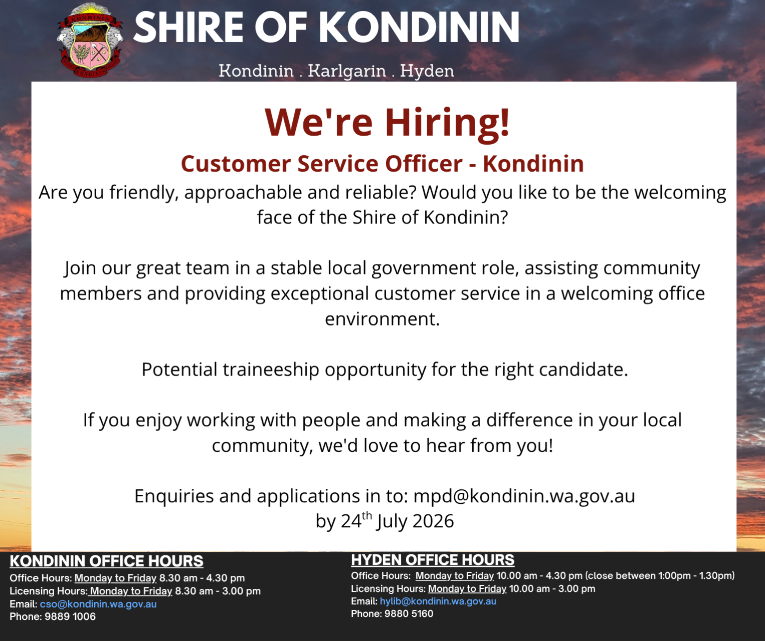 Customer Service Officer Position Available