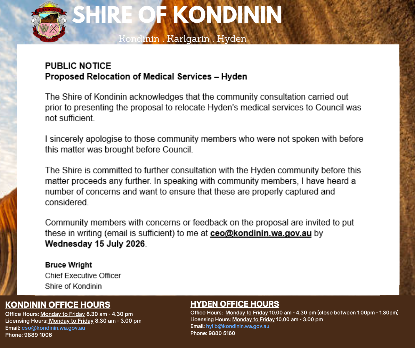 Proposed Relocation of Hyden Medical services