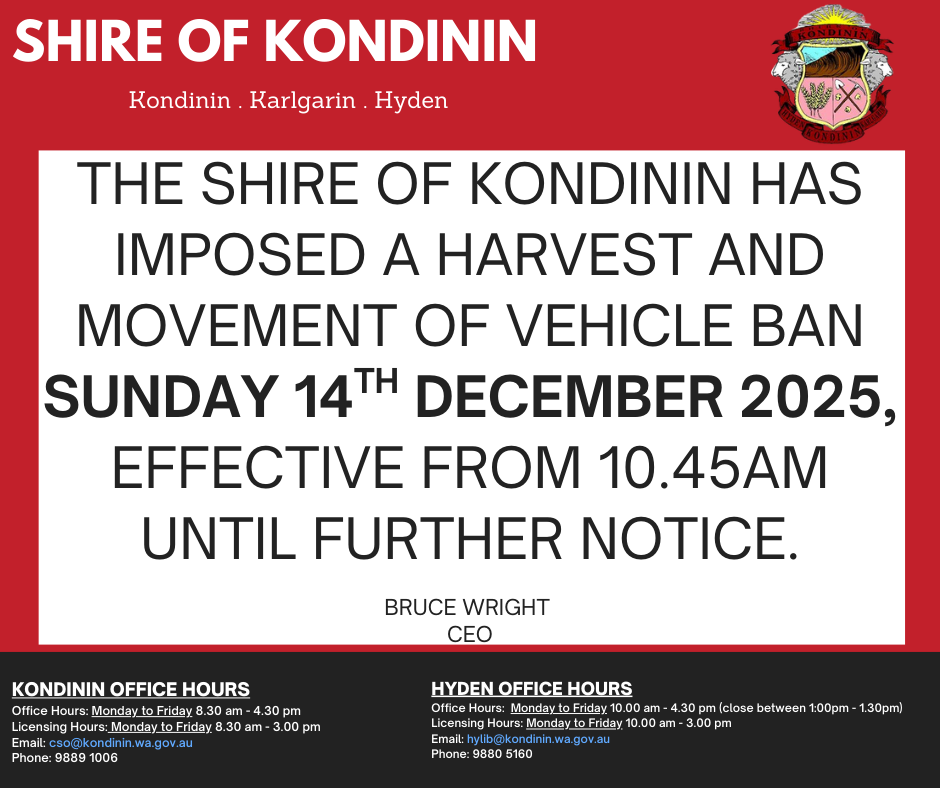 Harvest and Vehicle Movement Ban Sunday 14th December