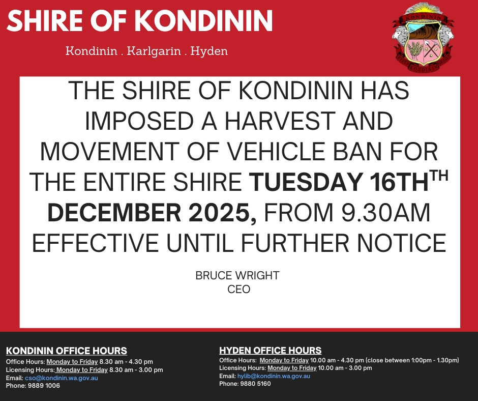 Harvest and Vehicle Movement Ban Tuesday 16th December