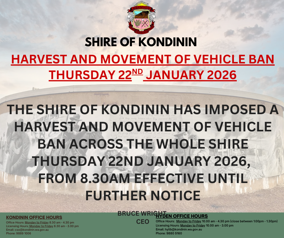 Harvest and Movement of Vehicle Ban Thursday 22nd January 2026
