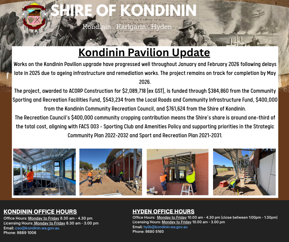 Kondinin Pavilion Update