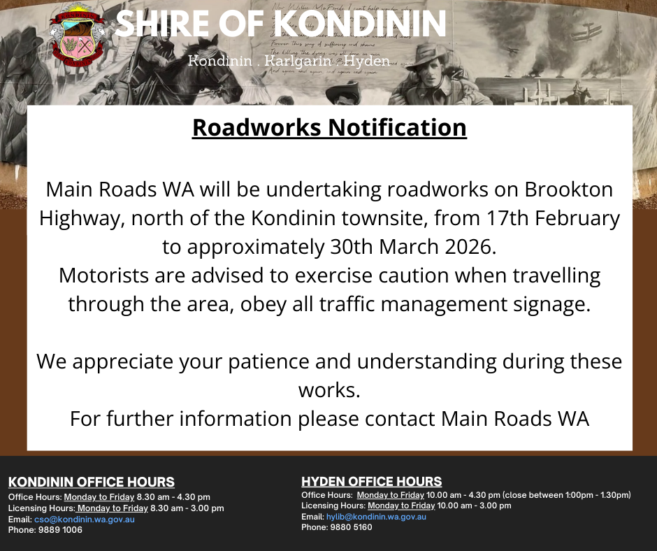 Road Works Brookton Hwy North of Kondinin February 2026