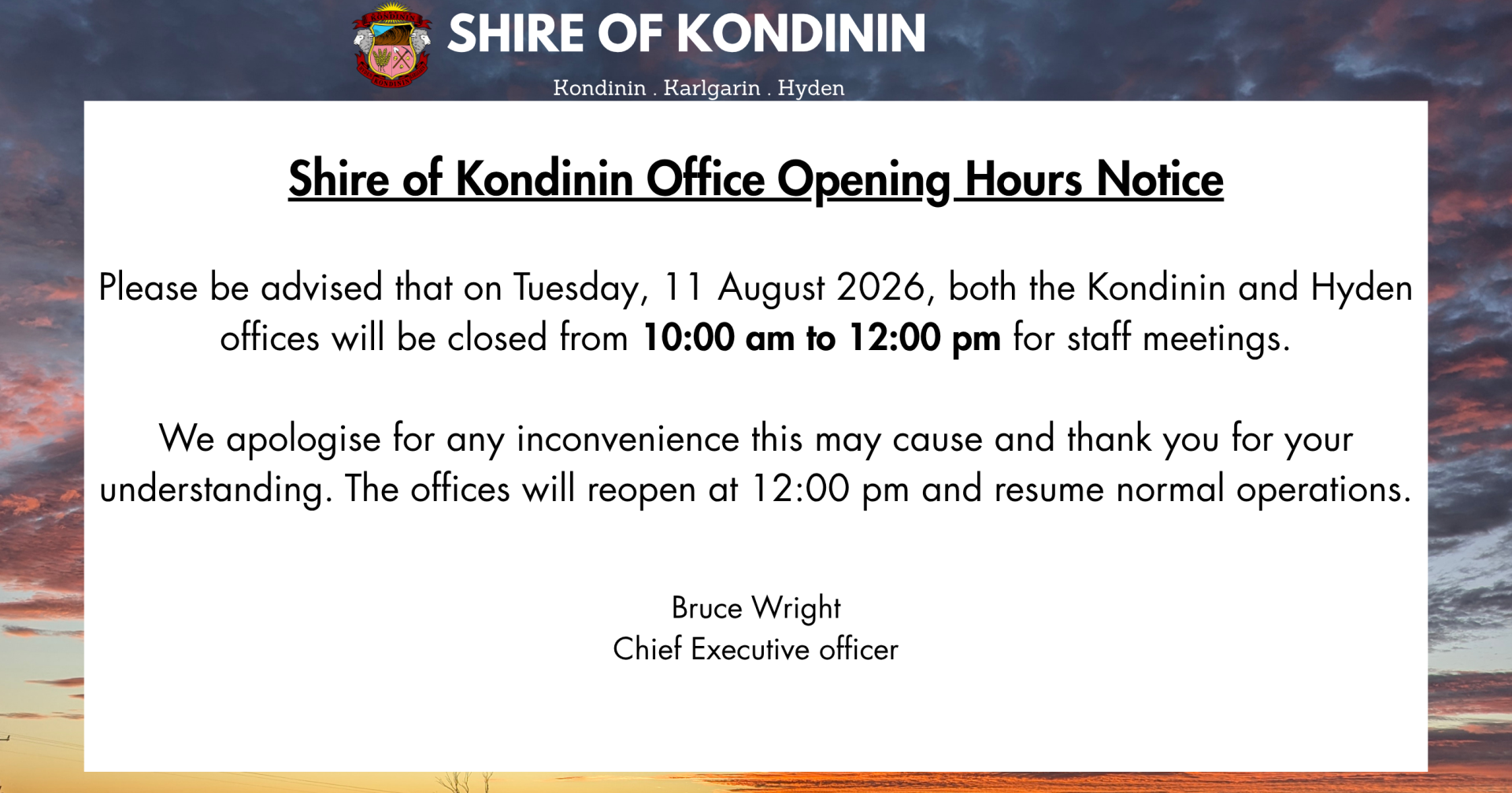 Office Opening Hours Tuesday 11th August 2026